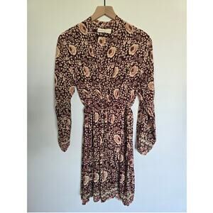 Natalie Martin Boho Floral Midi Dress Burgundy Pink Long Sleeve Sz S